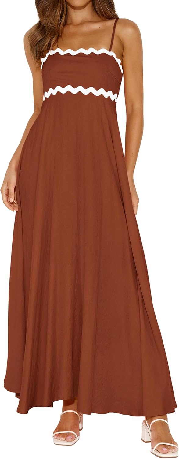Robe longue maxi femme bretelles spaghetti — smockée bohème été plage – Image 8
