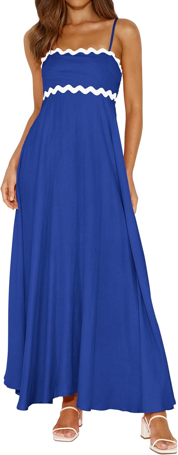 Robe longue maxi femme bretelles spaghetti — smockée bohème été plage – Image 11