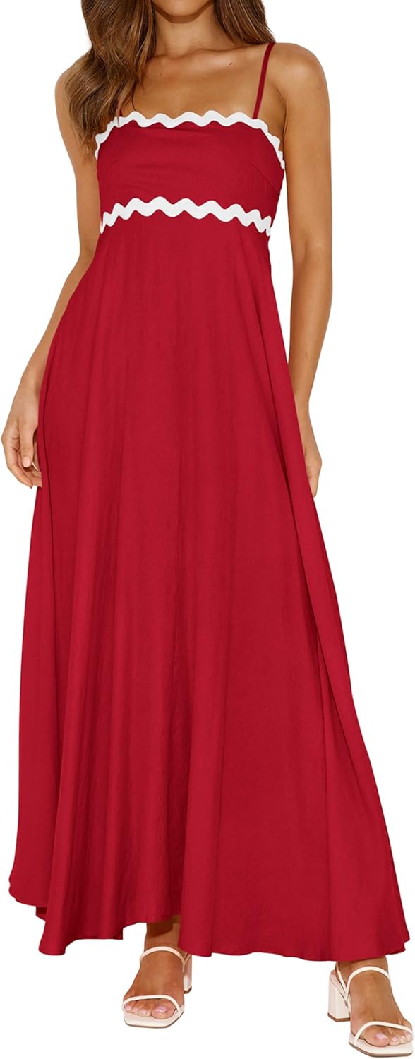 Robe longue maxi femme bretelles spaghetti — smockée bohème été plage – Image 3