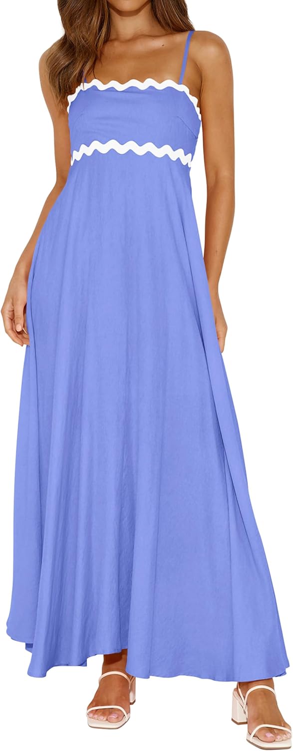 Robe longue maxi femme bretelles spaghetti — smockée bohème été plage