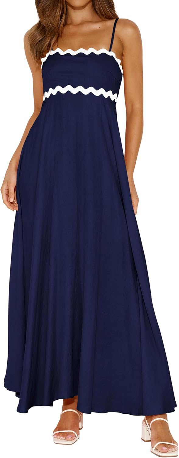 Robe longue maxi femme bretelles spaghetti — smockée bohème été plage – Image 6