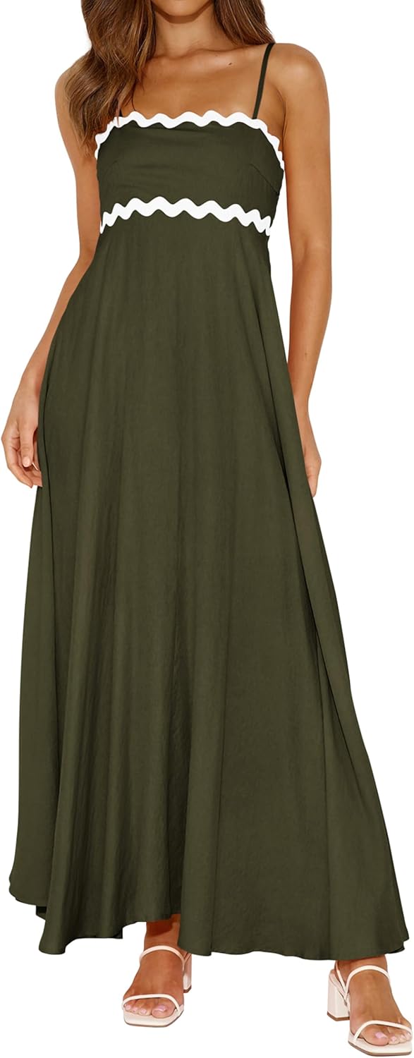 Robe longue maxi femme bretelles spaghetti — smockée bohème été plage – Image 2