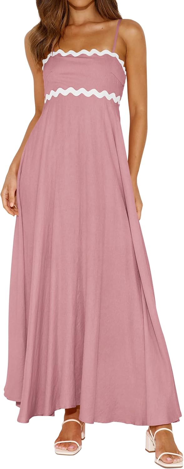 Robe longue maxi femme bretelles spaghetti — smockée bohème été plage – Image 12