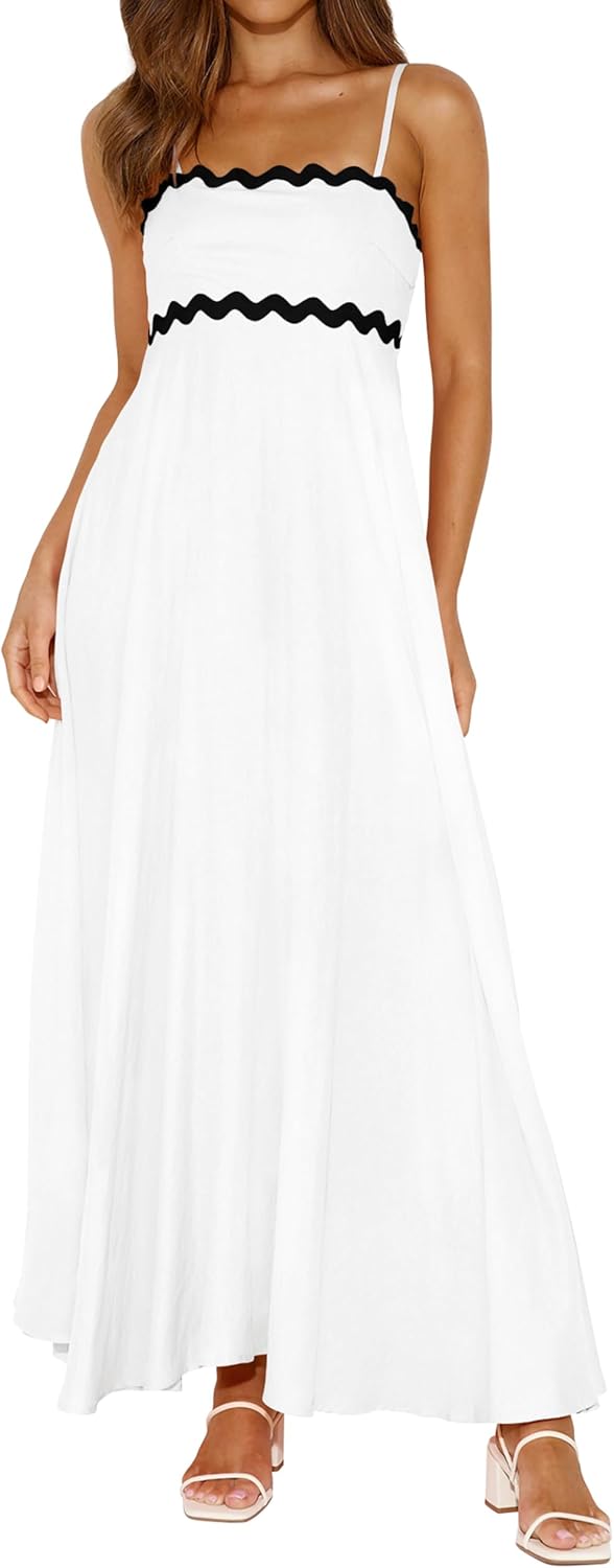 Robe longue maxi femme bretelles spaghetti — smockée bohème été plage – Image 9