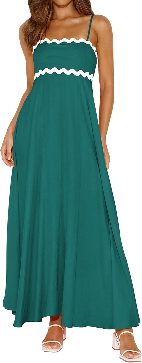 Robe longue maxi femme bretelles spaghetti — smockée bohème été plage – Image 5