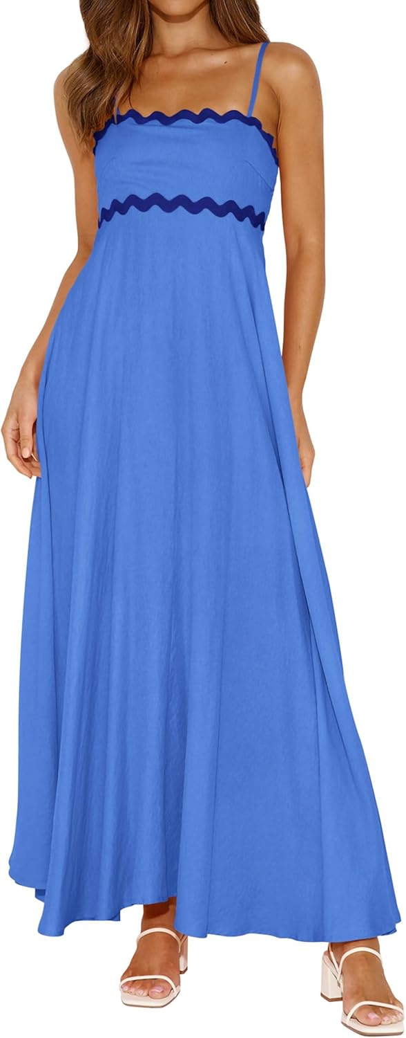 Robe longue maxi femme bretelles spaghetti — smockée bohème été plage – Image 10