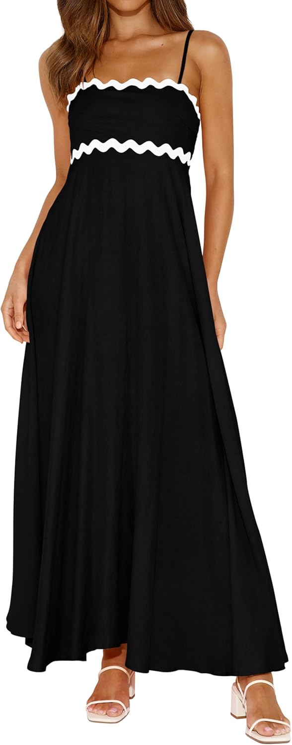 Robe longue maxi femme bretelles spaghetti — smockée bohème été plage – Image 7